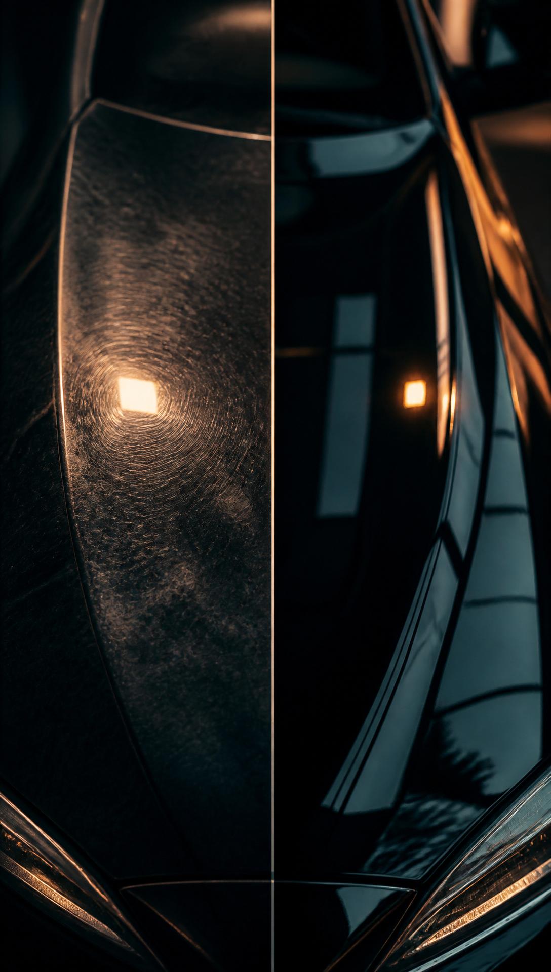 Cinematic render of a black hypercar under a single overhead light